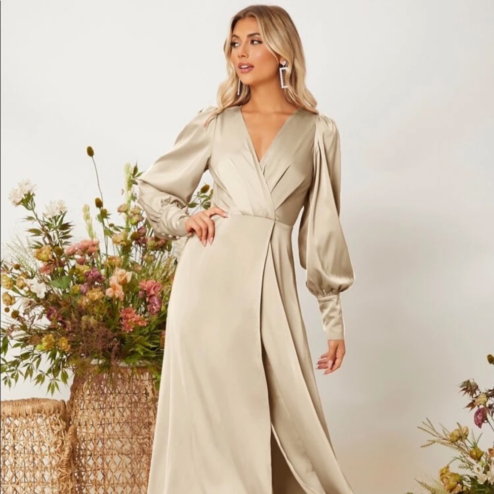 Apricot Long Sleeve Formal Maxi Dress